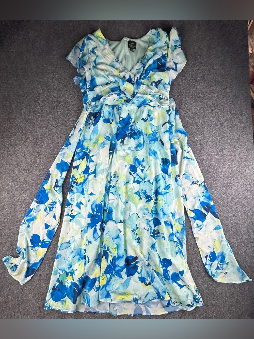 Adrianna Papell Blue Floral Gown Size 14 Maxi Dress